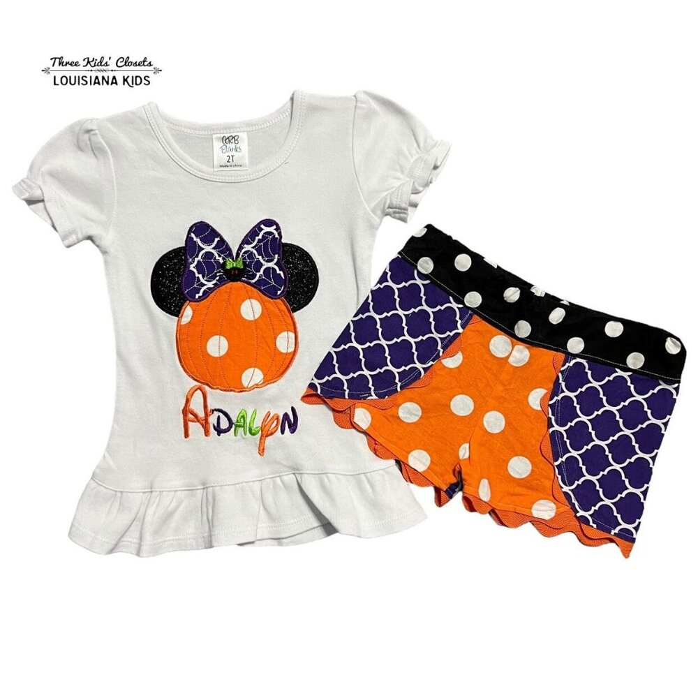 Custom 2T Halloween Minnie Mouse Adalyn Appliqué Outfit